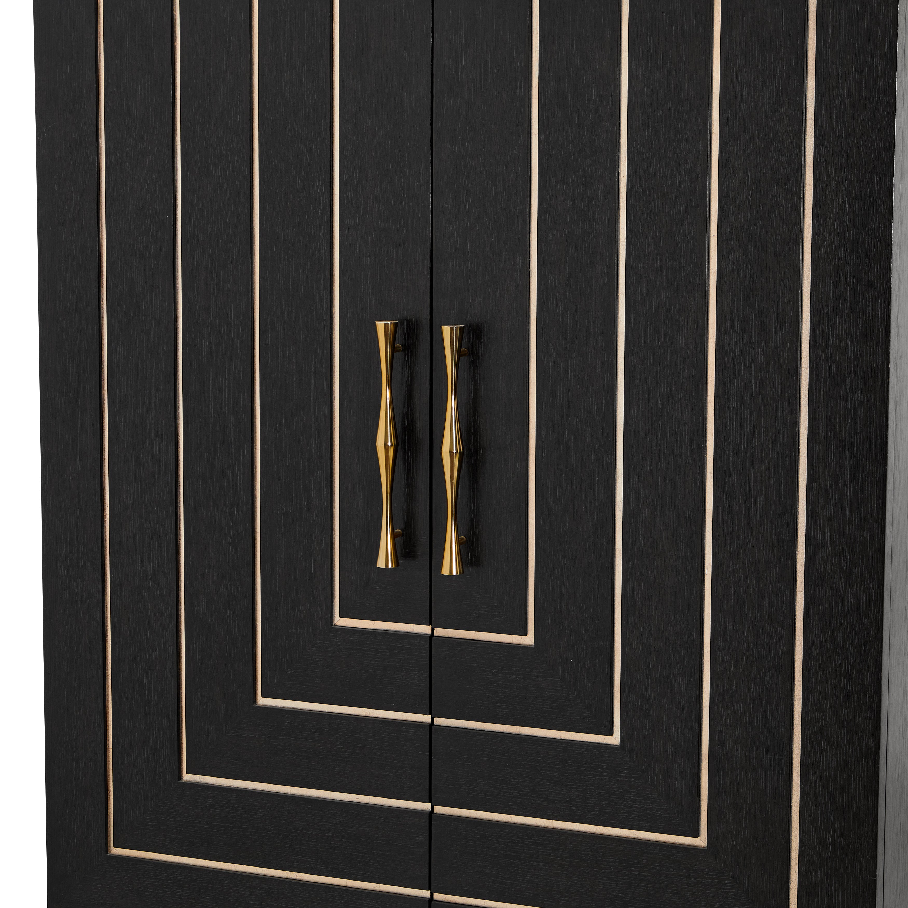 Black Dresser with Gold Handle and Concentric Rectangle Design - Gil & Roy Props Black Dresser with Gold Handle and Concentric Rectangle Design - Gil & Roy Props