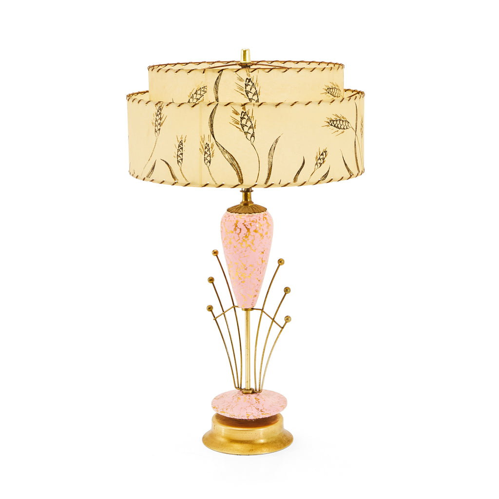 Pink Table Lamp with Tan Floral Double Shade