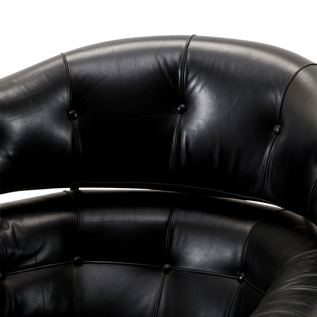 Huge Burlwood and Black Leather Lounge Chair + Ottoman