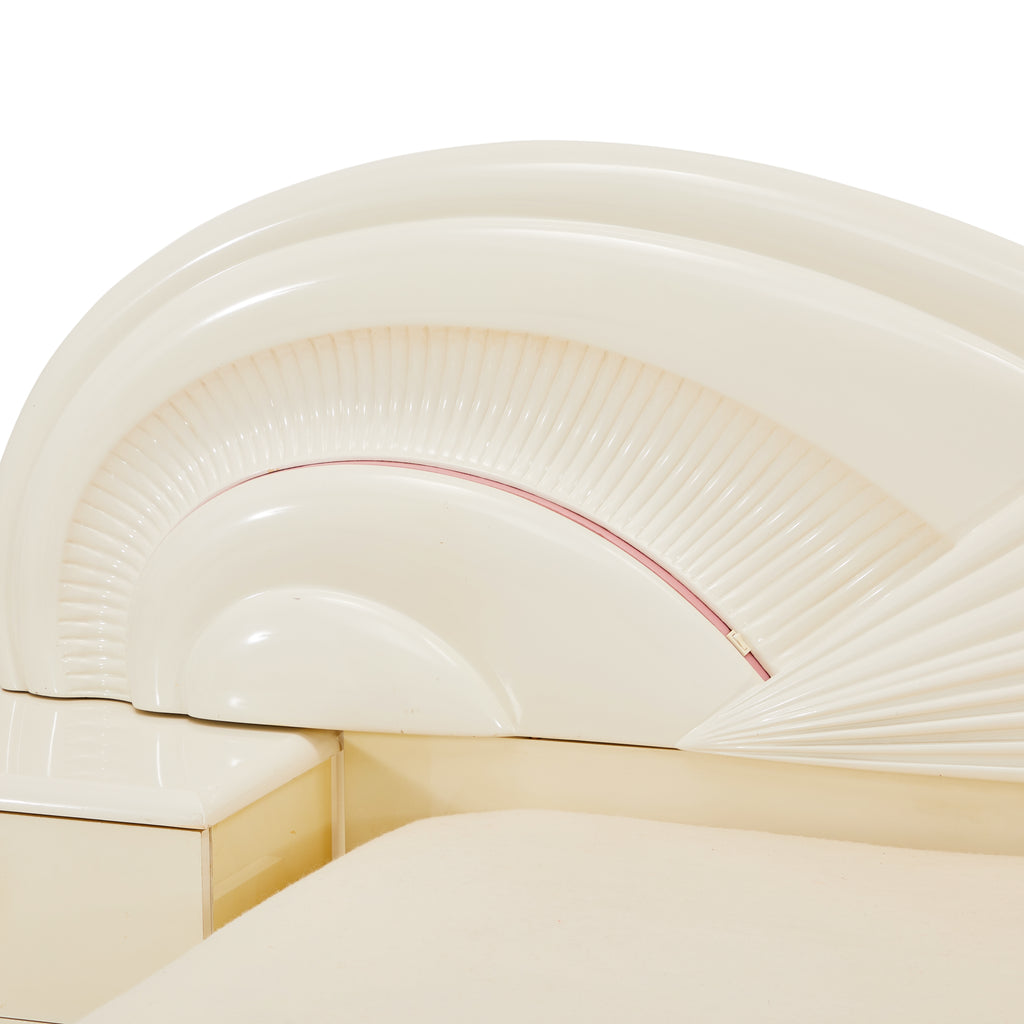 White Cream 80's Deco Queen Bed Frame & Nightstands