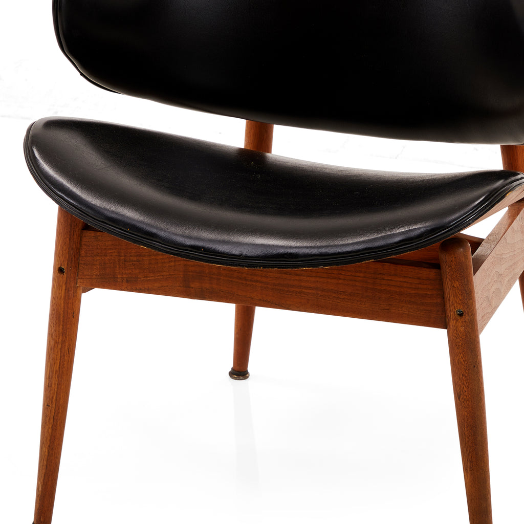 Wood & Black Leather Danish Modern Chair