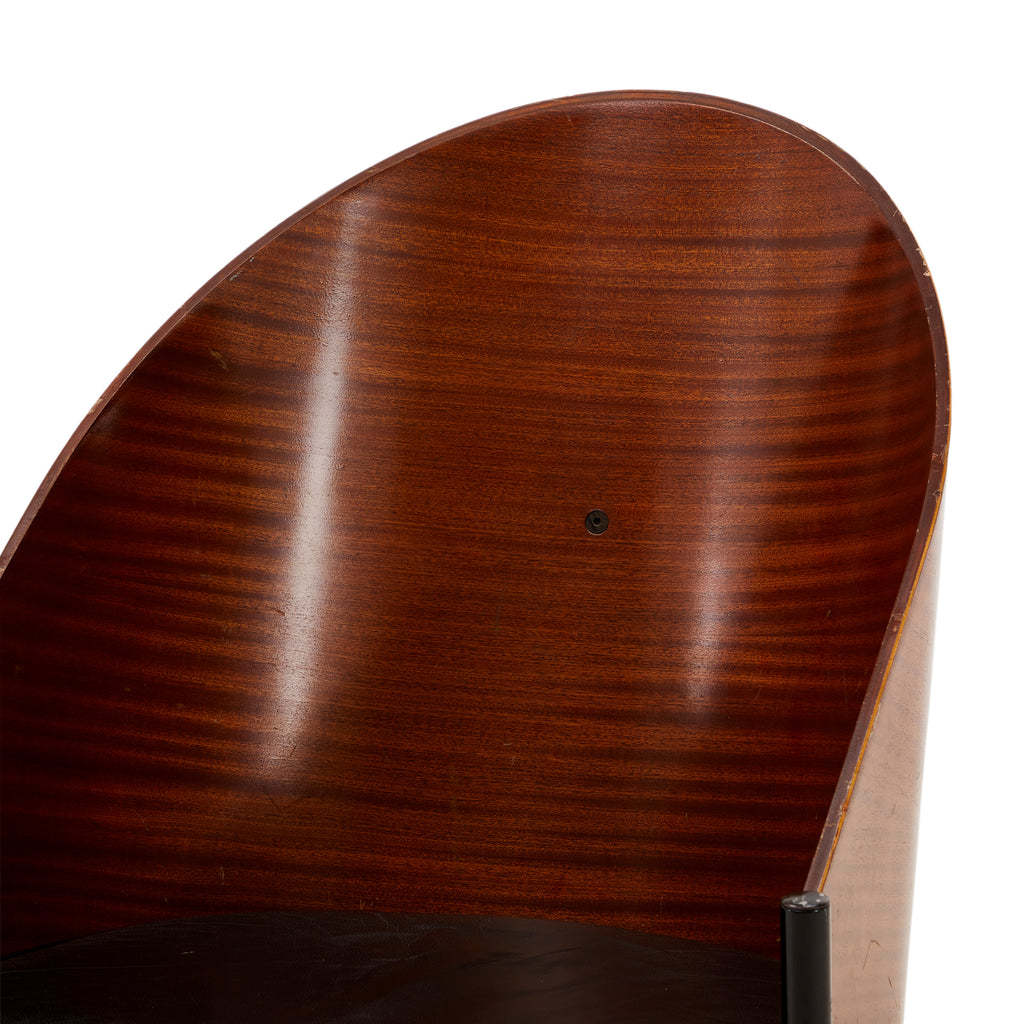Wood & Black Leather Tri-Leg Modern Lounge Chair