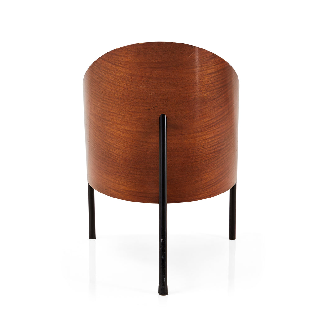 Wood & Black Leather Tri-Leg Modern Lounge Chair