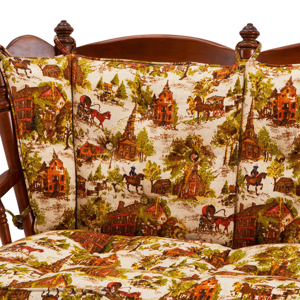 Granny Wood Loveseat with Green Orange Print Cushions