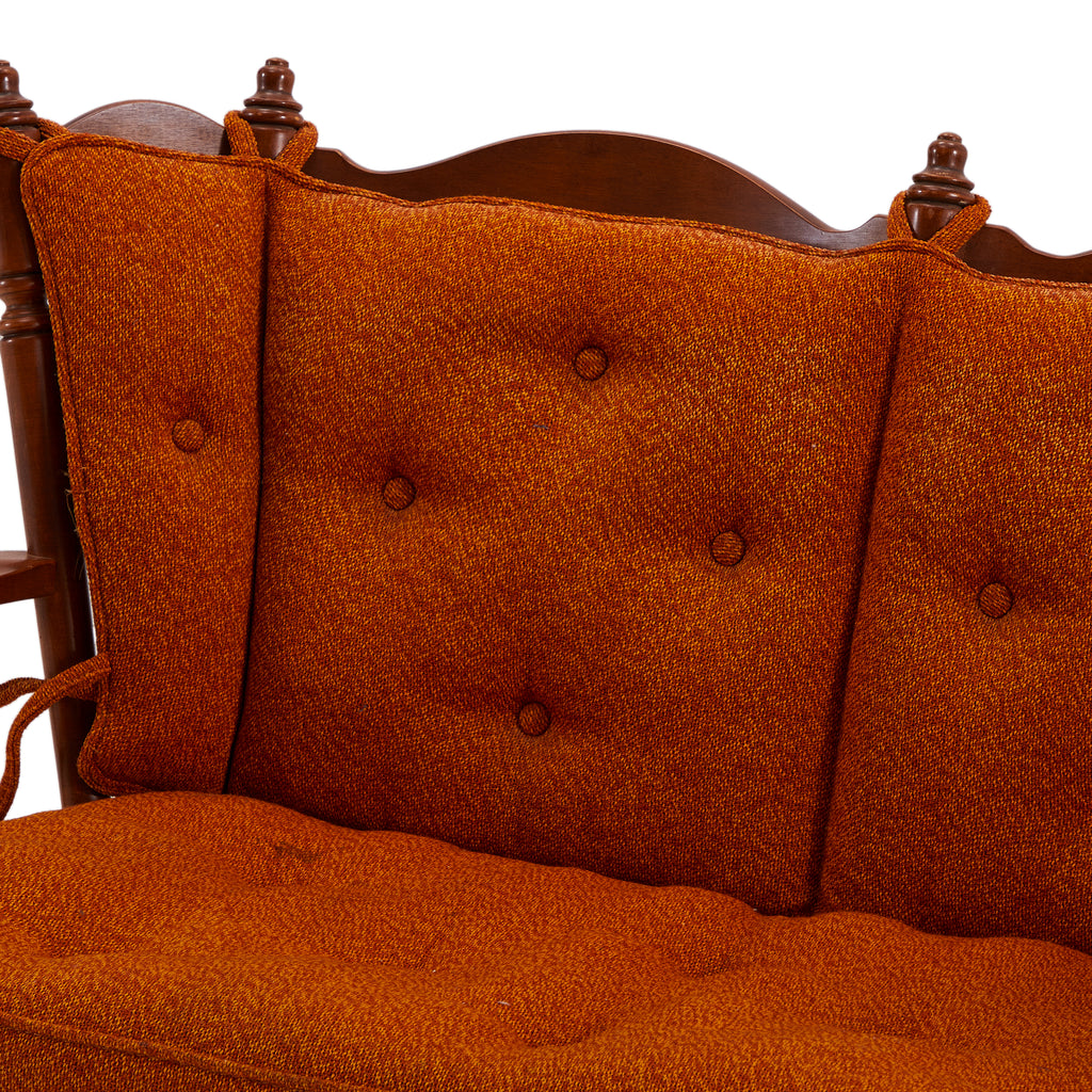 Granny Wood Loveseat with Orange Cushions
