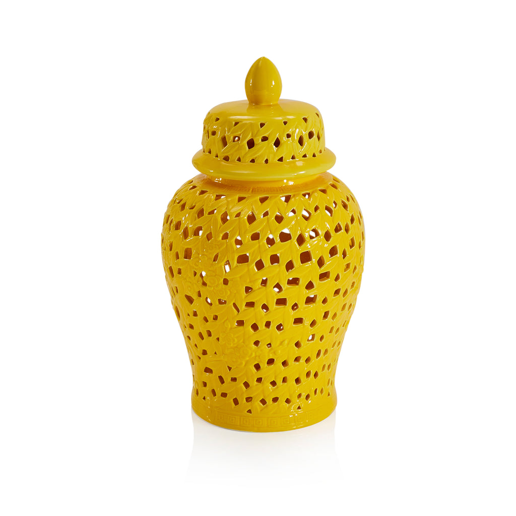 Yellow Ceramic Cutout Urn (A+D)