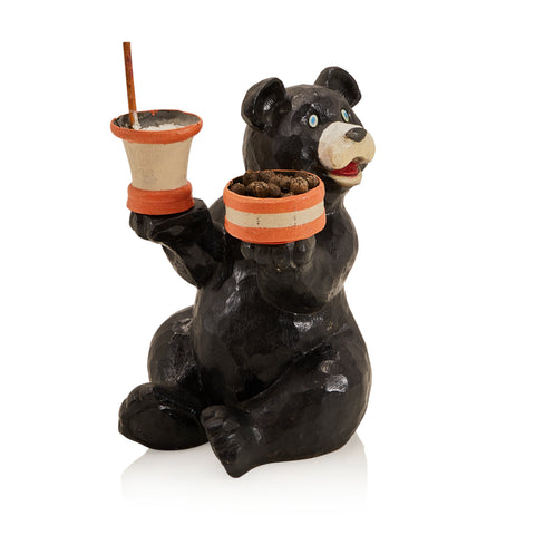 Black Bear Sculpture with Nuts and Paintbrush