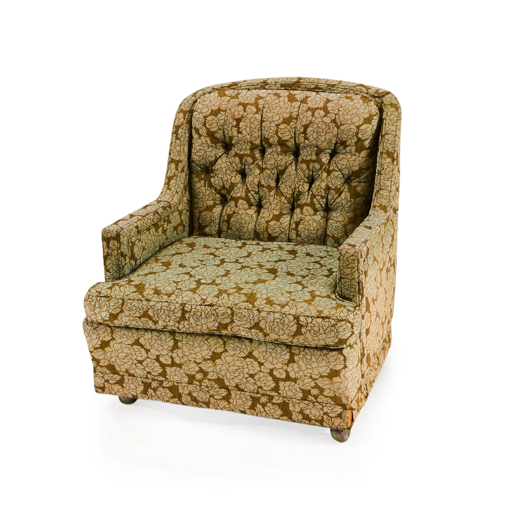 Olive Brown Vintage Floral Lounge Chair