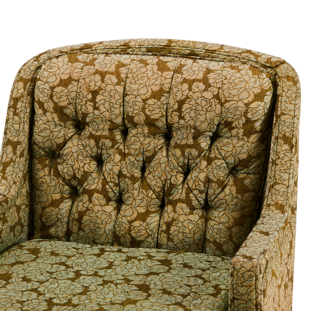 Olive Brown Vintage Floral Lounge Chair