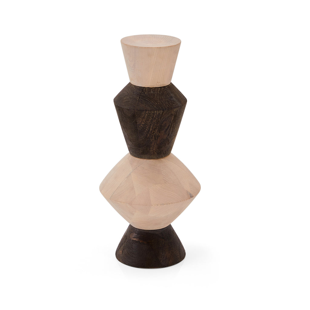 Brown & White Wood Geometric Table Sculpture (A+D)