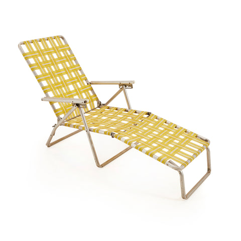 Yellow & White Folding Vintage Outdoor Chaise Lounger