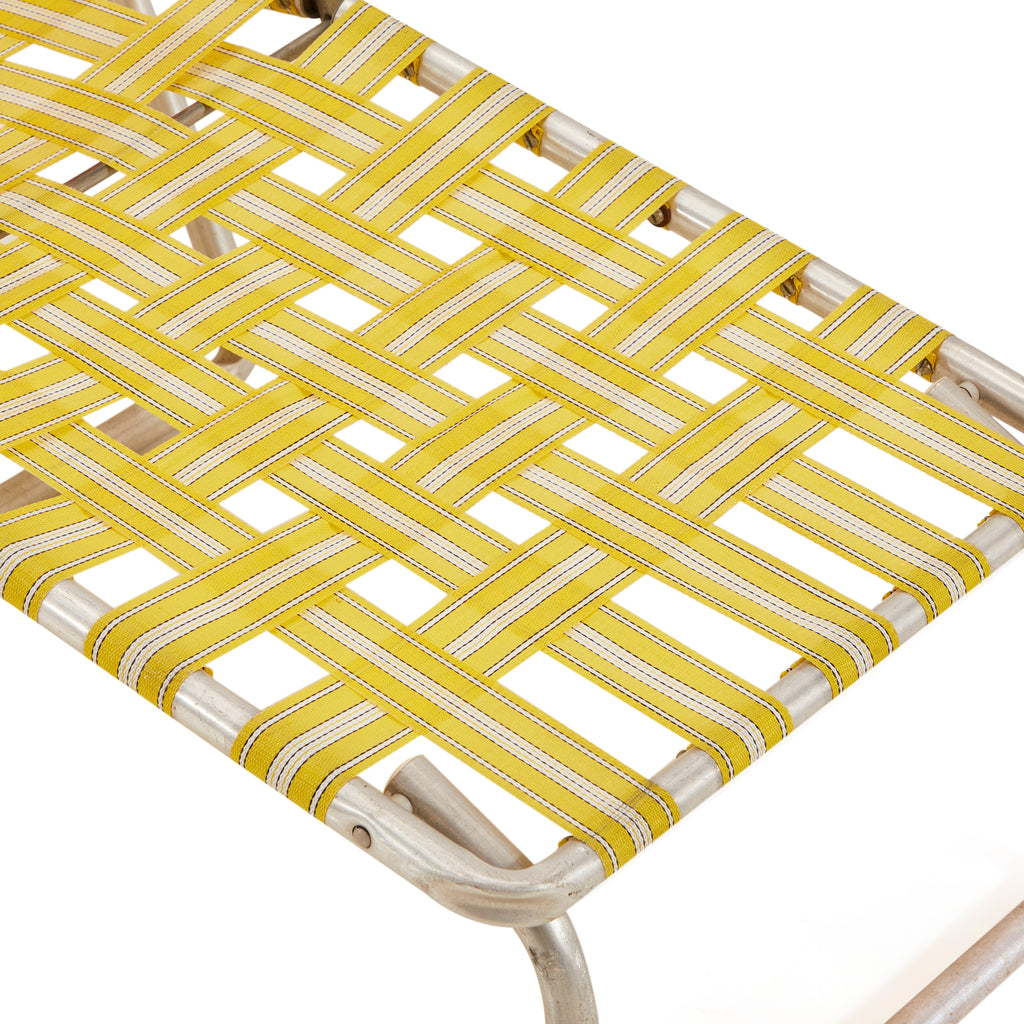 Yellow & White Folding Vintage Outdoor Chaise Lounger