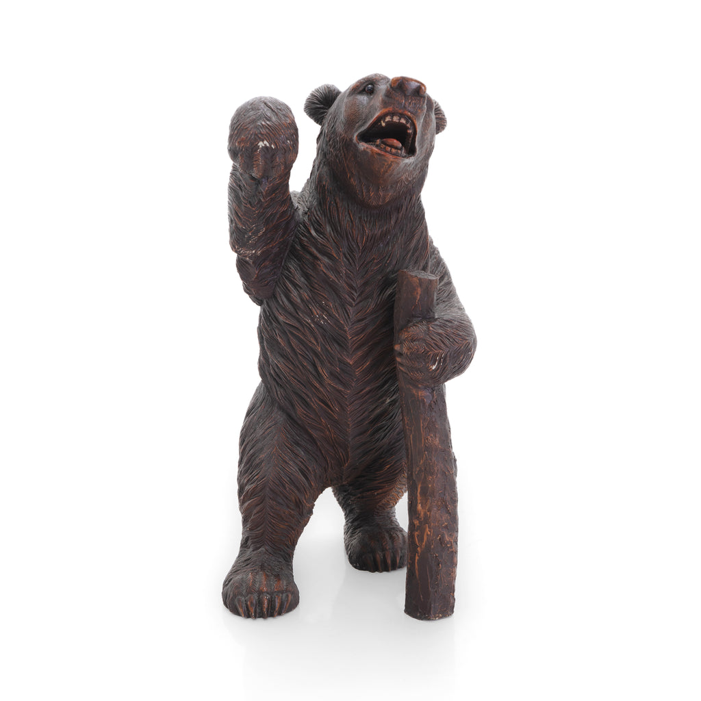 Brown Carved Wood Bear Sculpture