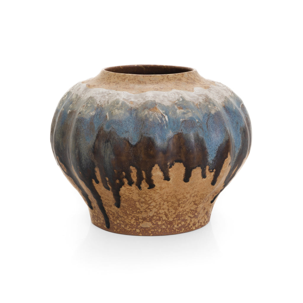 Brown & Blue Wide Dripping Glaze Vase (A+D)