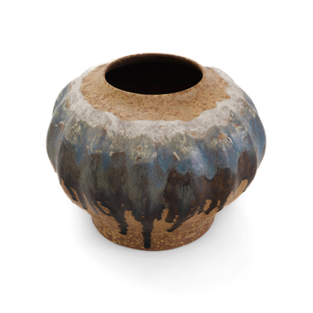 Brown & Blue Wide Dripping Glaze Vase (A+D)