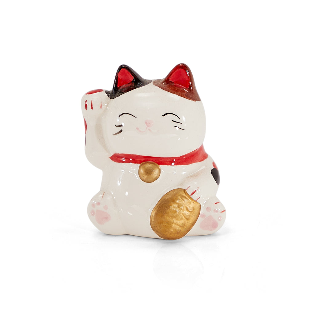 White & Red Ceramic Lucky Cat