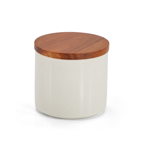 White Ceramic Jar with Wooden Lid Small
