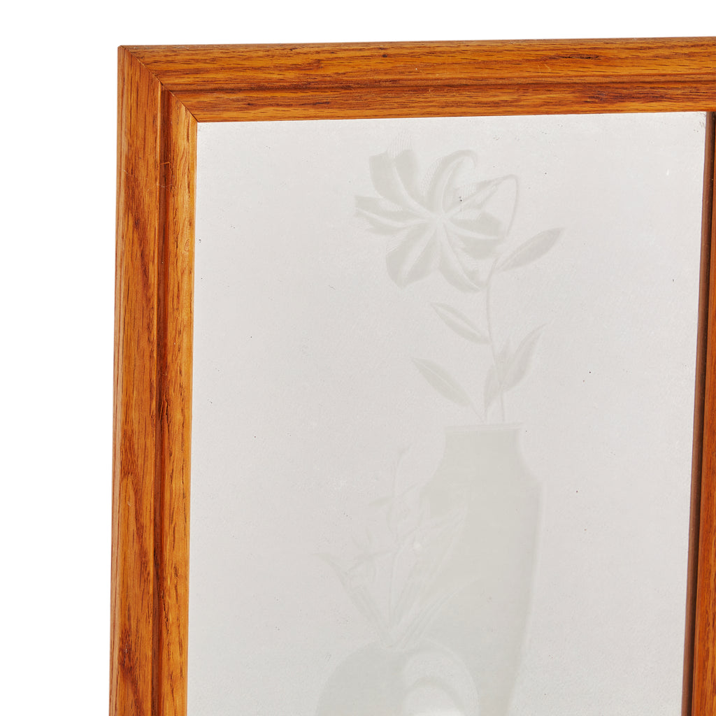 Wood Frame Flower Etching Mirror
