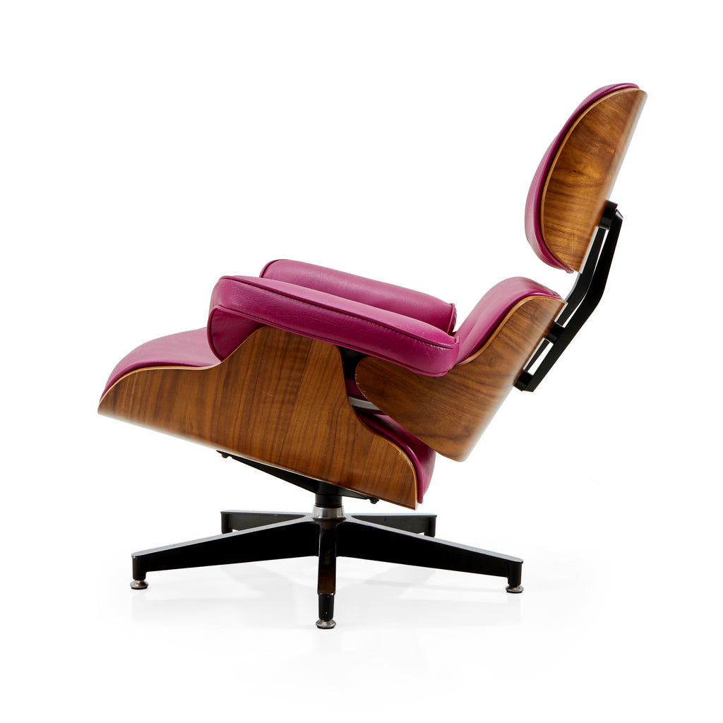 Pink Leather and Rosewood Lounge Chair