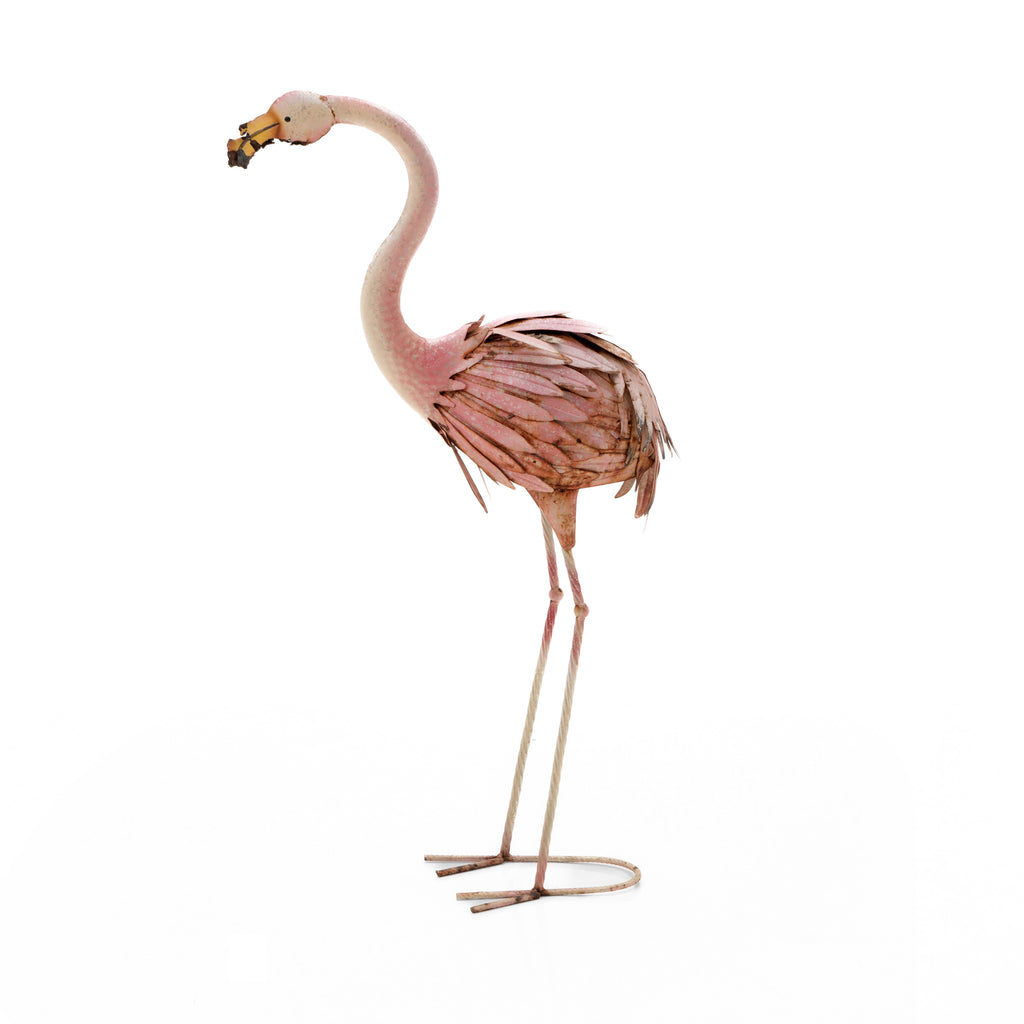Pink Metal Flamingo Sculpture