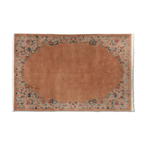 Tan & Floral Traditional Mid Century Rug