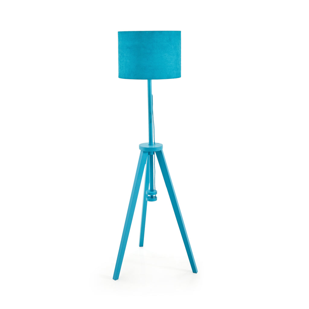 Blue Wood Tripod Floor Lamp