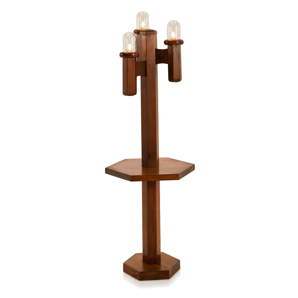 Wood Triple Bulb Floor Lamp & Side Table