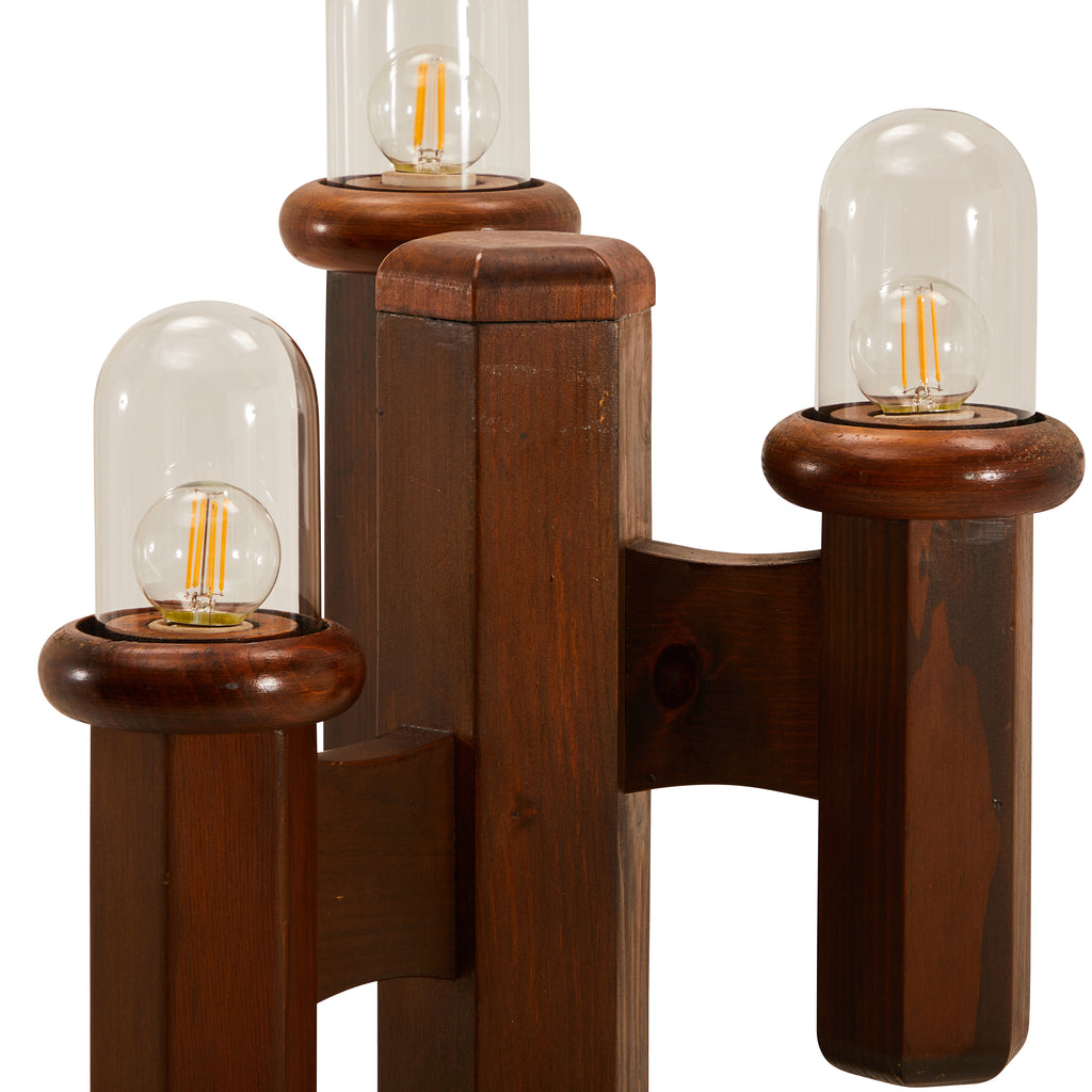 Wood Triple Bulb Floor Lamp & Side Table