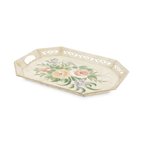 White Floral Vintage Cutout Edge Serving Tray