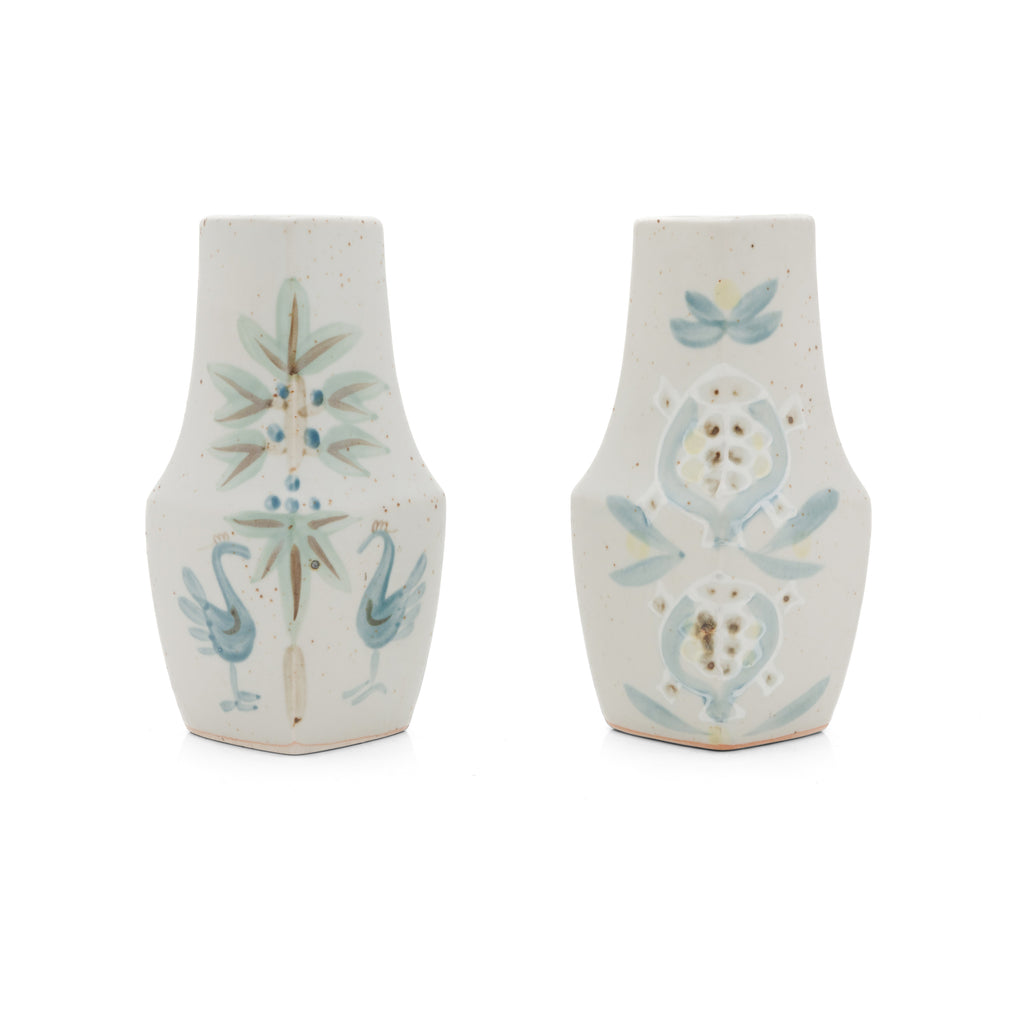 White & Blue Ceramic Mini Vase with Birds
