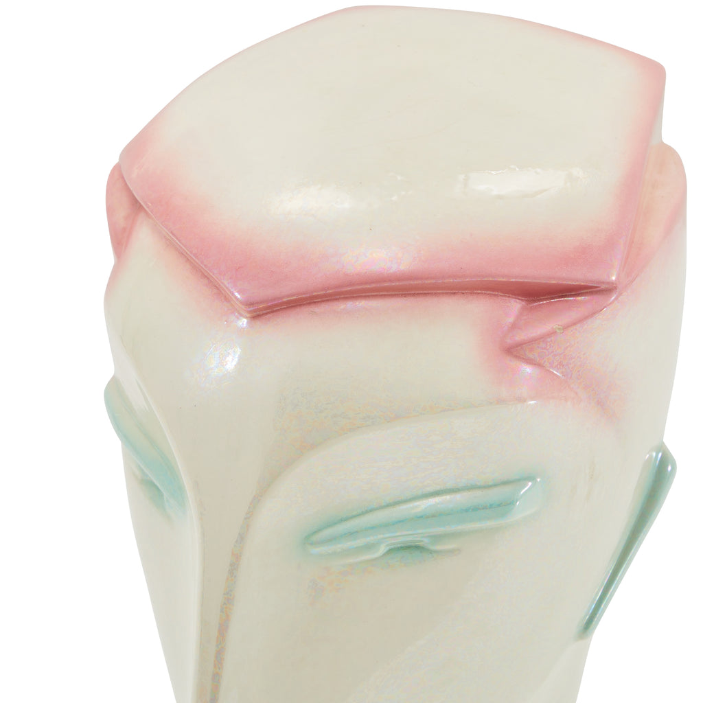 White & Pink Ceramic Art Deco Head Sculpture