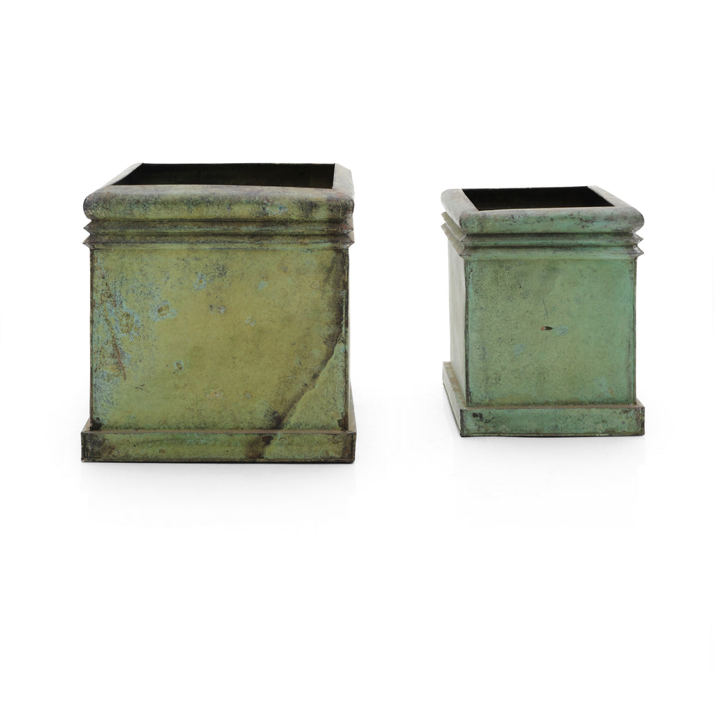 Green Metal Rustic Outdoor Square Planter Large