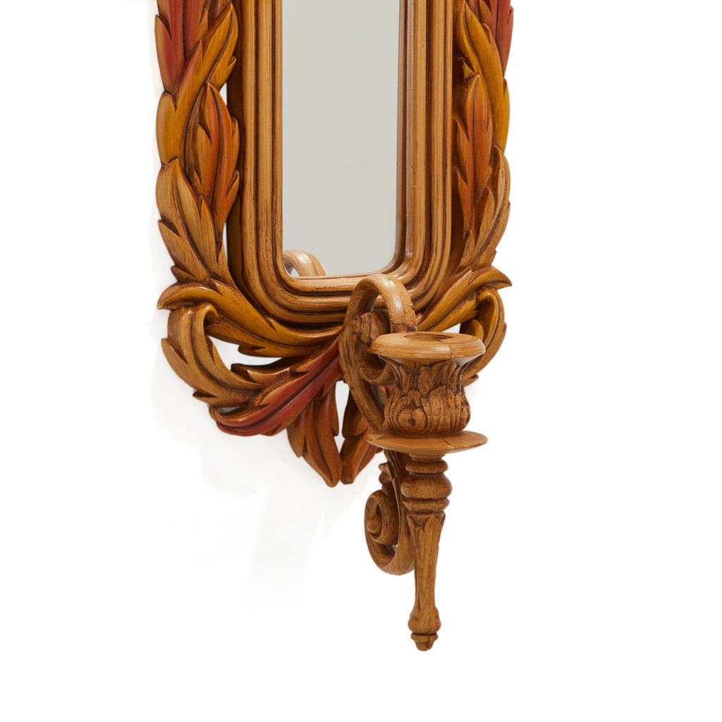 Wood Floral Mirrored Candle Sconce