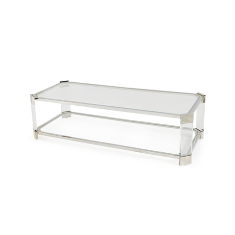 Glass & Chrome Rectangle Coffee Table with Lucite Frame