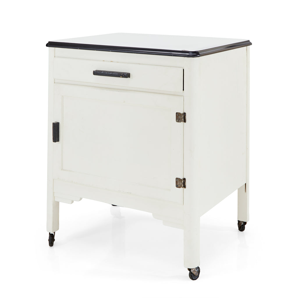 White Side Table Cabinet on Casters