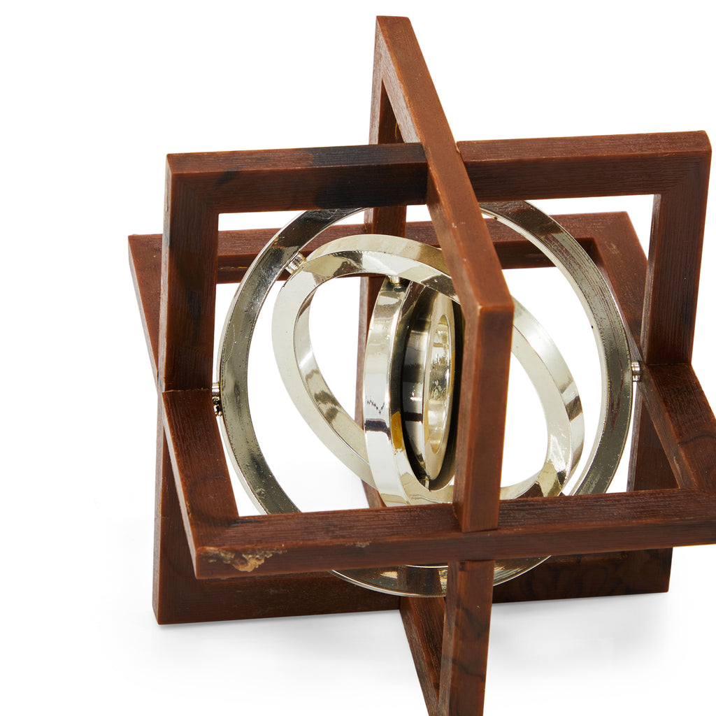 Wood & Chrome Concentric Rings Table Sculpture (A+D)