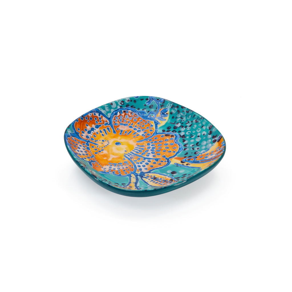 Blue & Orange Flower Textured Dish (A+D)