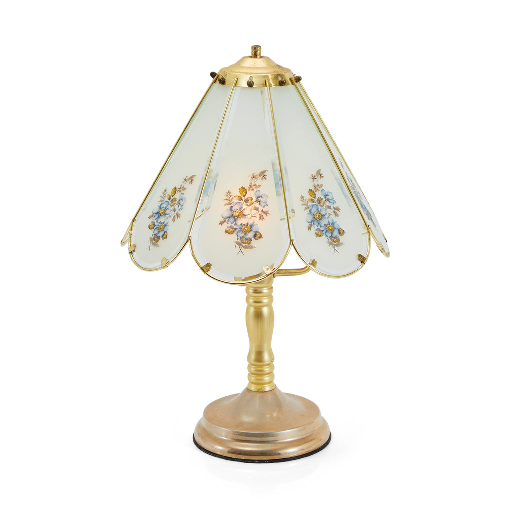 Gold Antique Lamp with Floral Glass Panel Shade