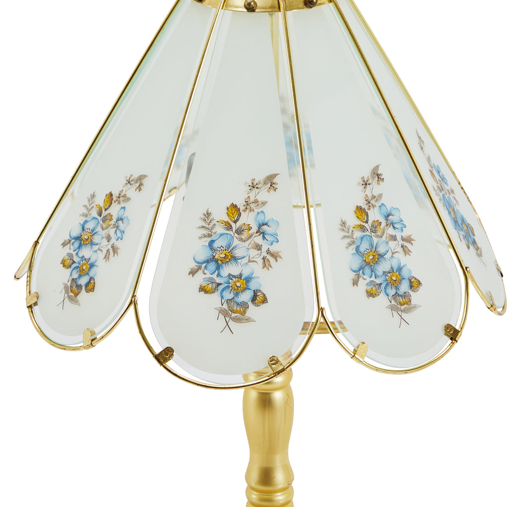 Gold Antique Lamp with Floral Glass Panel Shade