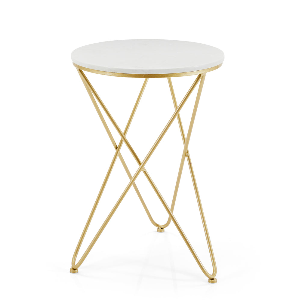 White Marble Side Table with Thin Gold Frame