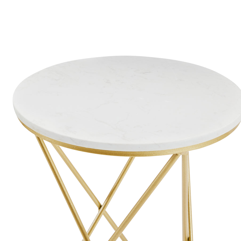 White Marble Side Table with Thin Gold Frame