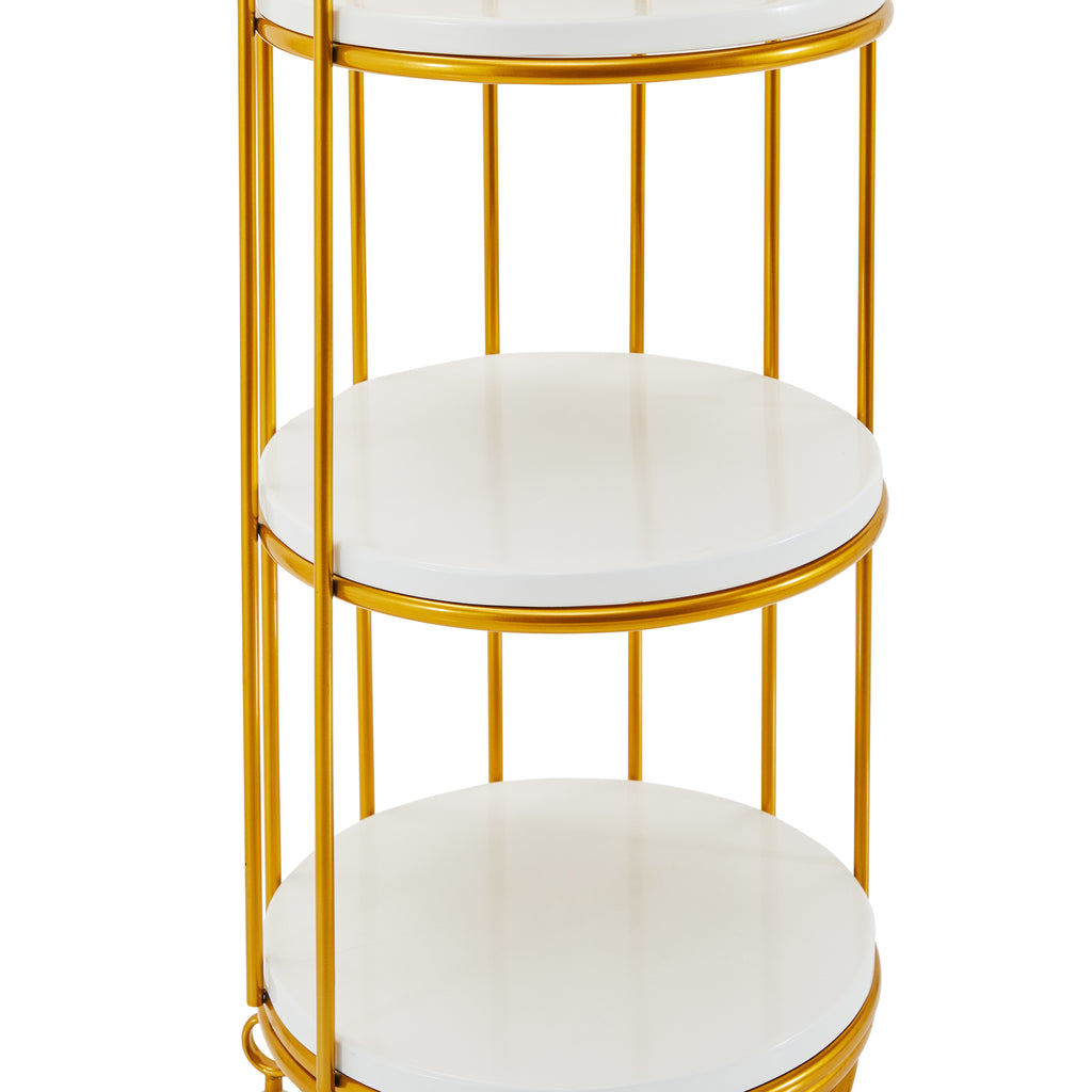 Gold Birdcage Display Unit with White Shelves