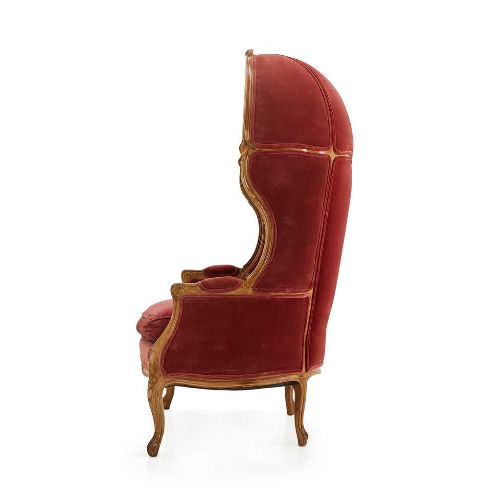 Red Velvet & Wood Frame Victorian Egg Chair