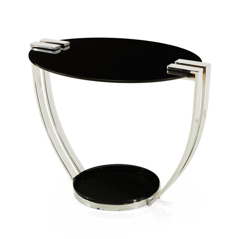 Black & Chrome Glass Oval Side Table