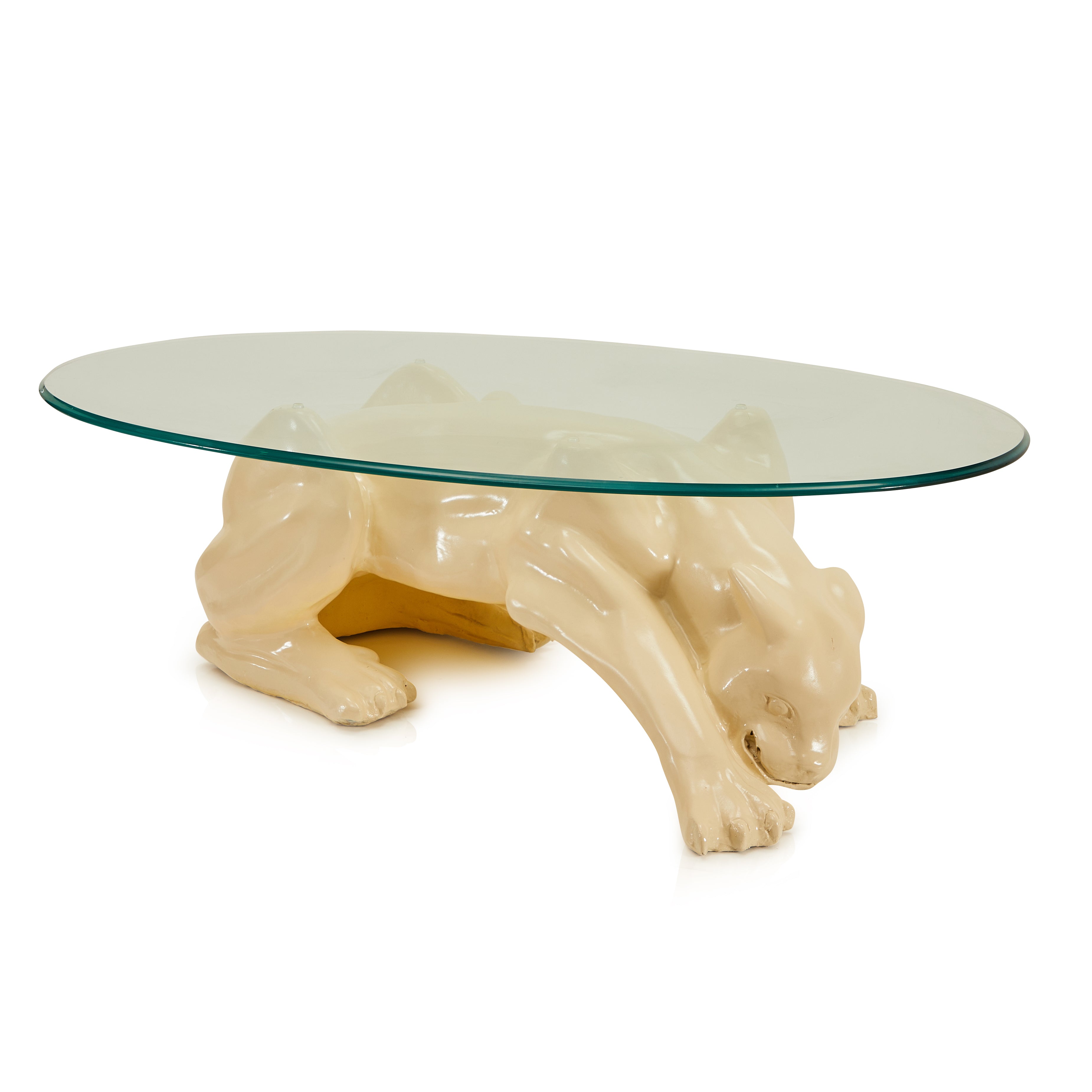 White Ceramic Jaguar Glass Coffee Table Gil & Roy Props
