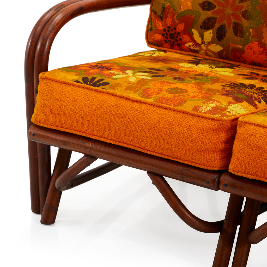 Orange & Rattan Frame Vintage Couch