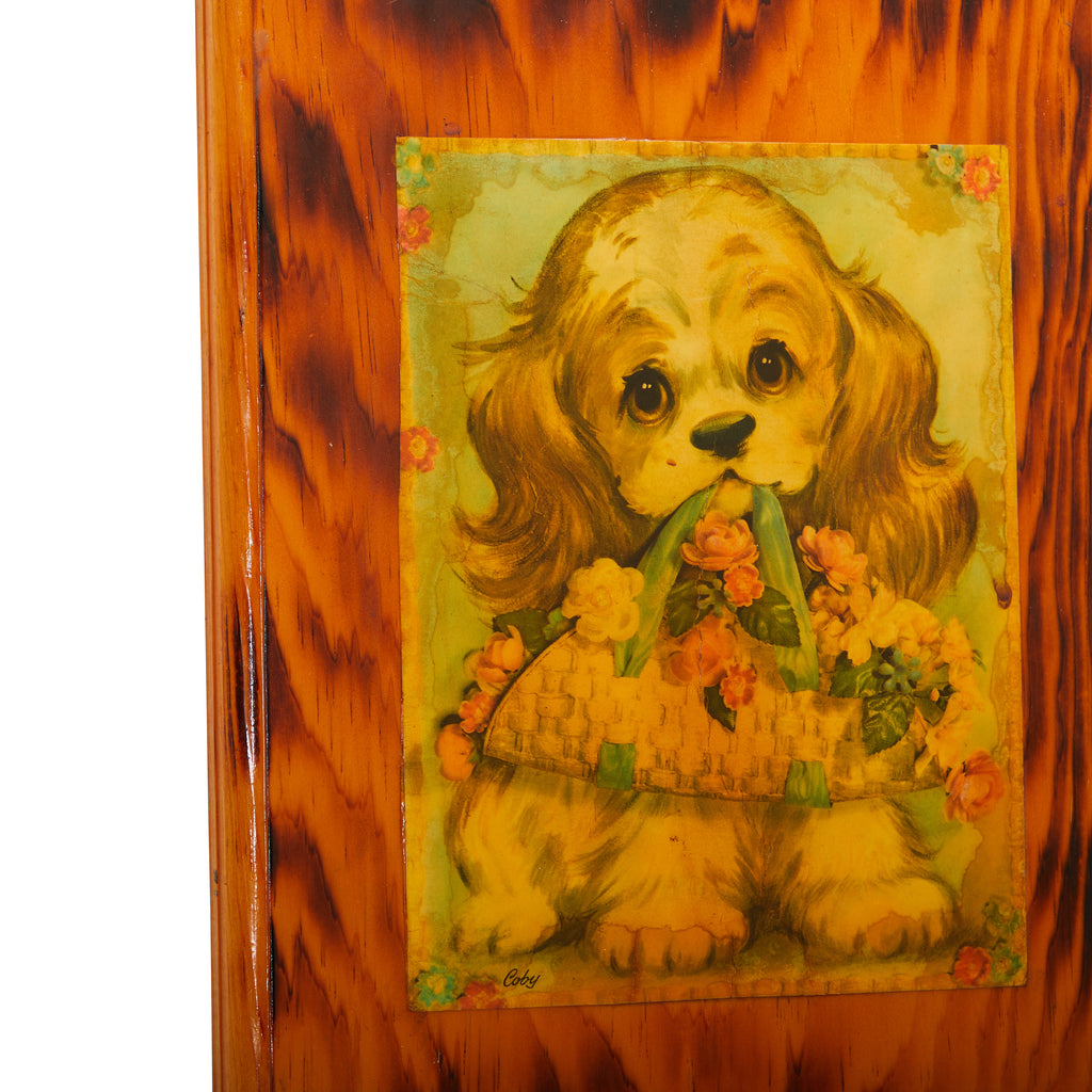Green & Wood Panel Vintage Puppy Artwork