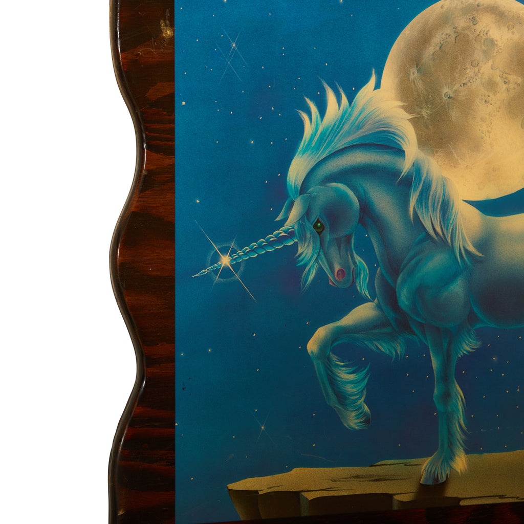 0078 (A+D) Blue Unicorn Wavy Wood Plaque Painting