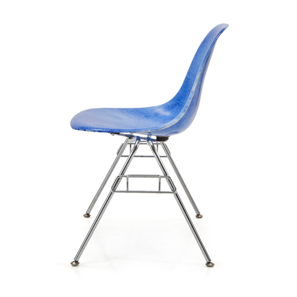 Shell Chair Blue Blue Side Shell Chair with Stacking Metal Base - Gil & Roy Props