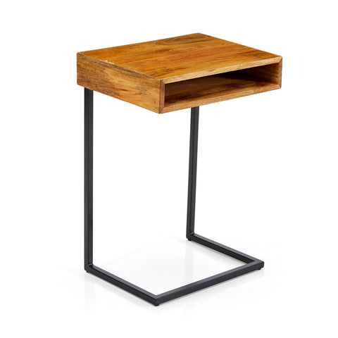 Wood & Black Metal Contemporary Side Table Light